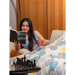 URBAN SPACE Blue & White Printed AC Room 300 GSM Microfibre Double Bed Blanket-picture-42