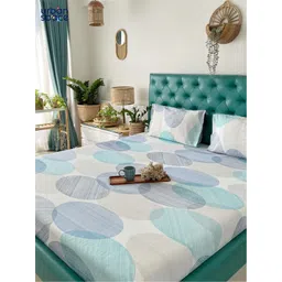 URBAN SPACE Blue & White Printed Pure Cotton Double Queen Bedding Set-picture-41