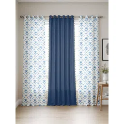 URBAN SPACE Blue & White Set of 3 Floral Window Curtain-picture-37