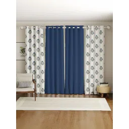 URBAN SPACE Blue & White Set of 4 Floral Door Curtain-picture-15