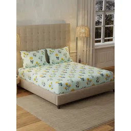 URBAN SPACE Blue & Yellow Floral 200 TC Cotton King Bedsheet Set 2.74m x 2.74m-image-28