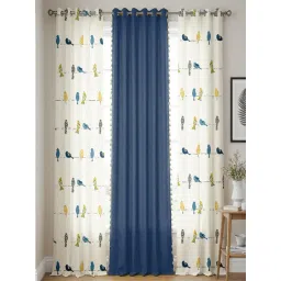Urban Space Blue Cotton Classic Curtains for Door - Set of 3-picture-10