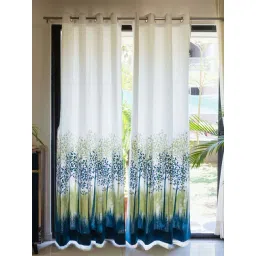 Urban Space Blue Cotton Window Curtain With Tieback & Eyelet - Set of 2-picture-18