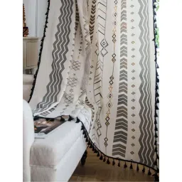 Urban Space Bohemian Grey & White Cotton 7 Ft. Door Curtain with Stainless Steel Rings-image-30