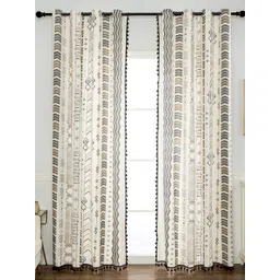 URBAN SPACE Boho Grey & White Ethnic Motifs Printed Cotton Window Curtain-image-5
