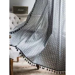 URBAN SPACE Boho Grey & White Geometric Printed Cotton Door Curtain-image-4
