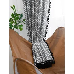 URBAN SPACE Boho Grey & White Geometric Printed Cotton Long Door Curtain-image-6