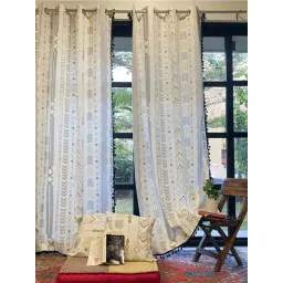 Urban Space Boho Grey Cotton Boho Printed Long Door Curtain - Set of 2-image-2