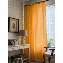 URBAN SPACE Boho Yellow & White Geometric Printed Cotton Long Door Curtain-picture-29