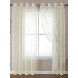 URBAN SPACE Cream-Coloured 2-Pieces Sheer Linen Window Curtains-picture-16