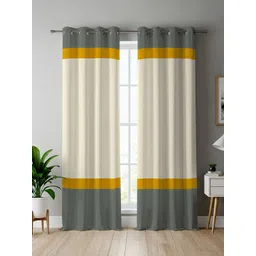URBAN SPACE Cream-Coloured & Grey 2 Pieces Colourblocked Pure Cotton Door Curtains-picture-32
