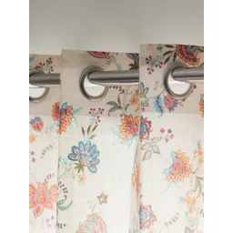 URBAN SPACE Cream-Coloured & Peach 2-Pieces Floral Cotton Door Curtains image 2