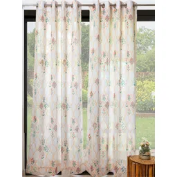 URBAN SPACE Cream-Coloured & Red 2 Pieces Floral Sheer Window Curtains-picture-17