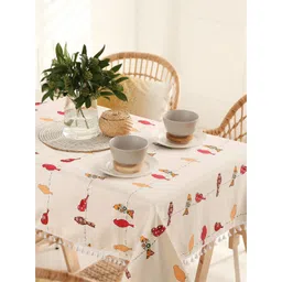 URBAN SPACE Cream Coloured & Red Printed Pure Cotton Square Table Cover-picture-12