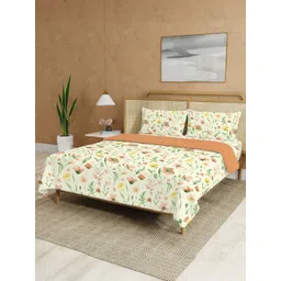 URBAN SPACE Cream-Coloured Floral Cotton 2 Piece Double Queen Superfine Bedding Set-picture-29