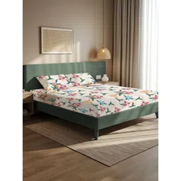 URBAN SPACE Cream-Coloured Floral Microfiber 200 TC Double King Bedsheet Set-2.28mx2.74m-picture-25
