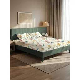 URBAN SPACE Cream-Coloured Floral Microfiber 200 TC Double Queen Bedsheet Set-2.28mx2.54m-picture-26