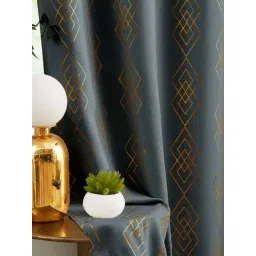 Urban Space Diamond Grey Polyester Geometric Printed Black Out Long Door Curtain-picture-22