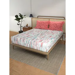 URBAN SPACE Divine Pink & Turquoise Blue Cotton Fitted King Bedsheet With 2 Pillow Covers-picture-20
