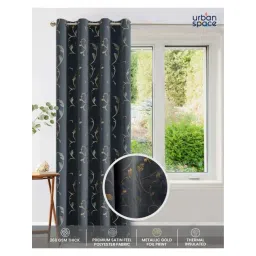 Urban Space Floral Vine Grey Polyester Black Out Window Curtain image 2