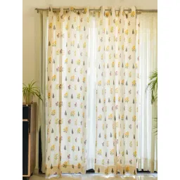 Urban Space Floral Yellow & White Cotton 8 FT Long Door Curtains - Set of 2-picture-46