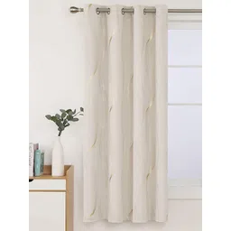 URBAN SPACE Gold Foil Beige & Gold-Toned Printed Cotton Black Out Window Curtain image 1