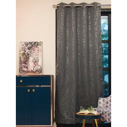 URBAN SPACE Gold Foil Grey & Gold-Toned Abstract Black Out Cotton Window Curtain-image-41