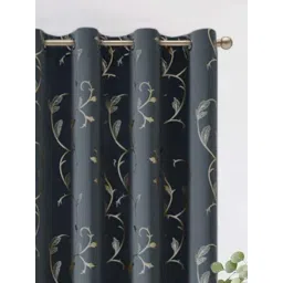 Urban Space Gold Leaf Grey Polyester Black Out Long Door Curtain-picture-24