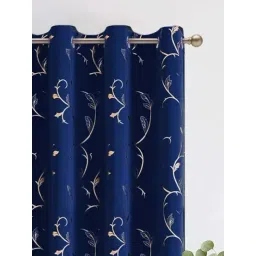 Urban Space Gold Leaf Navy Blue Polyester Black Out Window Curtain-picture-39
