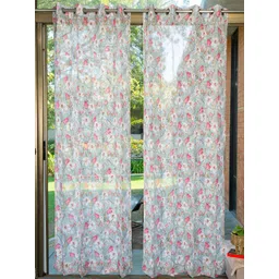 URBAN SPACE Green & Pink Set of 2 Floral Sheer Door Curtain-picture-10