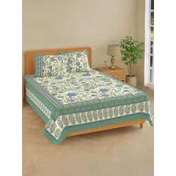URBAN SPACE Green & White Floral Pure Cotton 240 TC Double King Bedsheet Set-2.74mx2.74m-picture-13