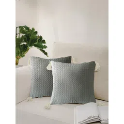 URBAN SPACE Grey 2 Pieces Checked Pure Cotton Square Cushion Covers-image-36