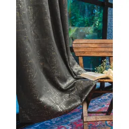 URBAN SPACE Grey & Gold-Toned Soft Sheen Silk Black Out Long Door Curtain-image-43