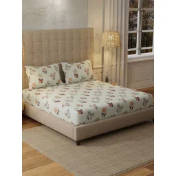 URBAN SPACE Grey & Orange Floral 200 TC Cotton Queen Bedsheet Set 1.27 m x 1.98 m-image-34