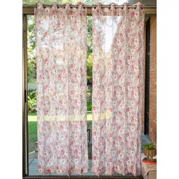 URBAN SPACE Grey & Pink Set of 2 Floral Sheer Window Curtain-picture-12