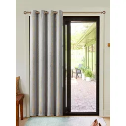 URBAN SPACE Grey & Yellow Geometric Printed Black Out Door Curtain-image-45