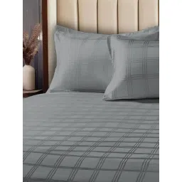 Urban Space Grey Checks Cotton Printed 300 TC King Bedsheet Cotton with 2 Pillow Covers-image-8