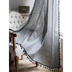 Urban Space Grey Cotton Window Curtain With Tieback & Eyelet-image-17