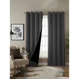 Urban Space Grey Polyester Long Door Curtain with Eyelets & Tiebacks - Set of 2 (8 ft)-picture-35
