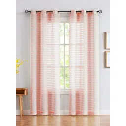 Urban Space Horizontal Weaves Peach Polyester Long Door Curtains - Set of 2-picture-11