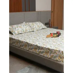 Urban Space Multicolor Cotton 200 TC Iris Single Bedsheet with 1 Pillow Cover-picture-34