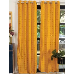 URBAN SPACE Mustard & Brown 2 Pieces Embroidered Cotton Long Door Curtains-picture-10