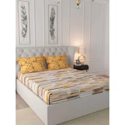Urban Space Mustard & Grey Cotton 160 TC Double Bedsheet with 2 Pillow Covers-image-27