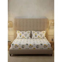 Urban Space New Serene Radiance White Cotton 200 TC Bedsheet With 1 Pillow Cover-picture-16