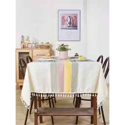 URBAN SPACE Off White & Grey Printed Pure Cotton 6-Seater Table Cover-image-12