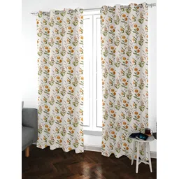 URBAN SPACE Pack of 2 White & Yellow Floral Printed Room Darkening Window Curtain-picture-17