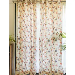 URBAN SPACE Peach-Coloured & Cream-Coloured 2-Pieces Floral Cotton Window Curtains-picture-11