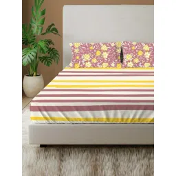 Urban Space Peach Pink Stripes King Bed Sheets Sets With Pillow Covers-picture-13
