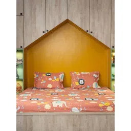 Urban Space Pink & Blue Cotton 200 TC Lion King Terra Double Bedsheet with 2 Pillow Covers-picture-11