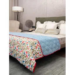 URBAN SPACE Pink & Blue Floral Microfiber AC Room 300 GSM Double Bed Blanket-picture-12